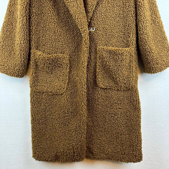 Max Studio Teddy Sherpa Brown Coat Womens Medium Cozy Chic Boho Hippie Mod - Picture 3 of 11